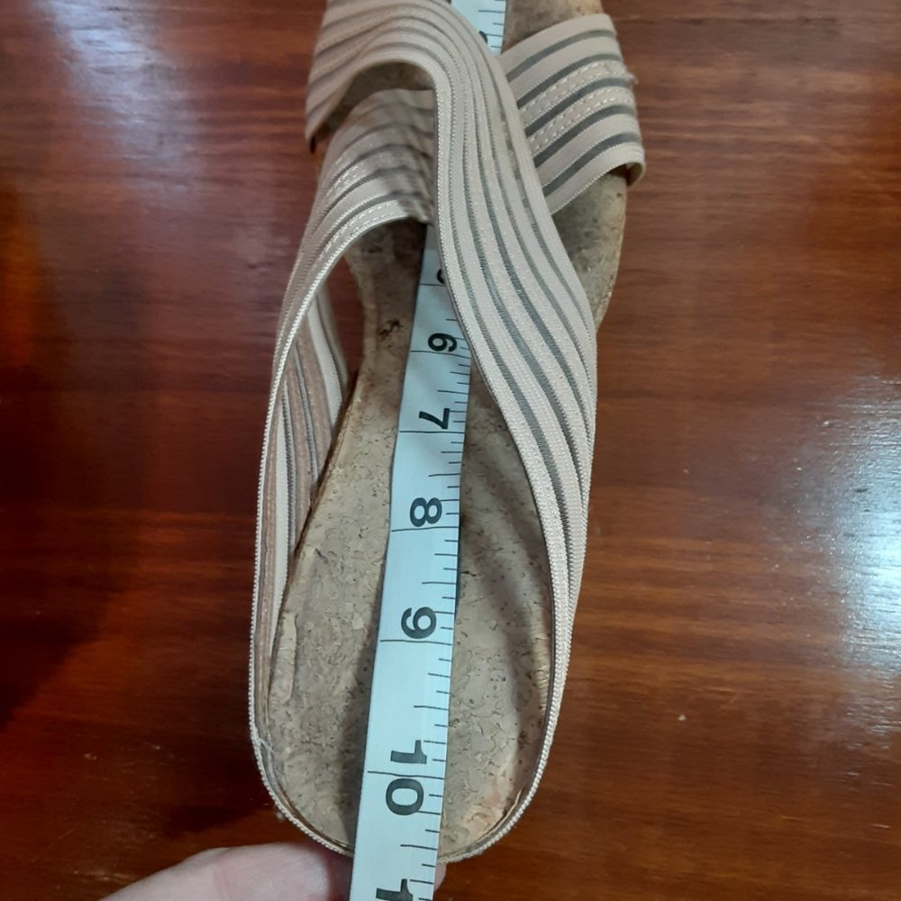 LUCKY BRAND MILLER Beige Criss Cross Strap Cork Wedge Slide Sandals - Picture 10 of 13